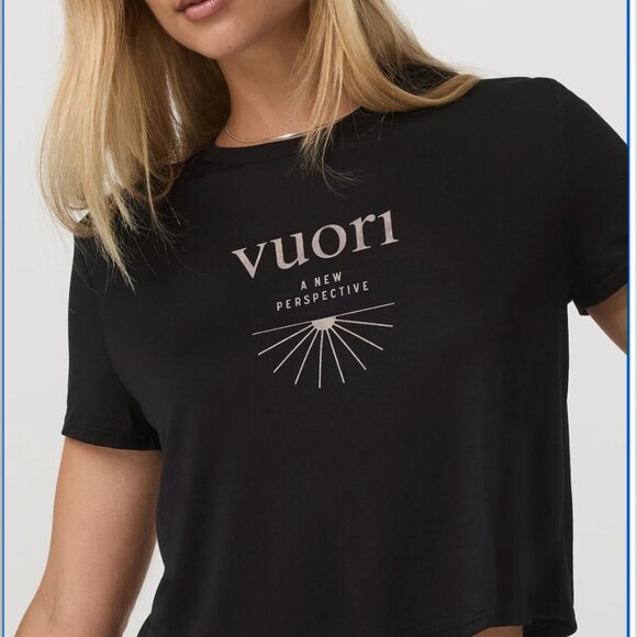 EUC Vuori "The Shine" Tee T-Shirt Short Sleeve Cropped Logo (Tan) - Picture 8 of 11